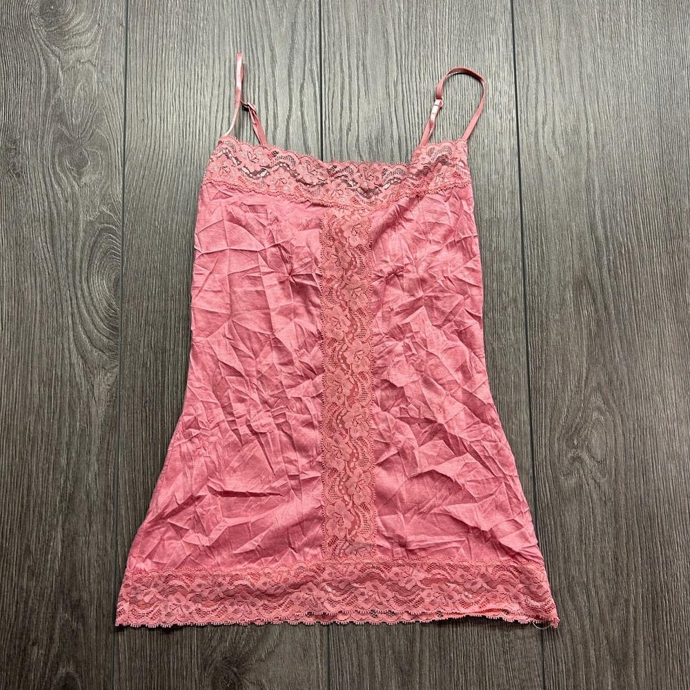 Costa Blanca Pink Lace Trim Y2K Camisole Top Small Adjustable Straps